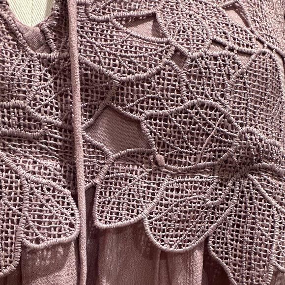 Anthropologie Mauve Purple Lace Inset Embroidered Boho Mini Tunic Dress Size S - Picture 4 of 16